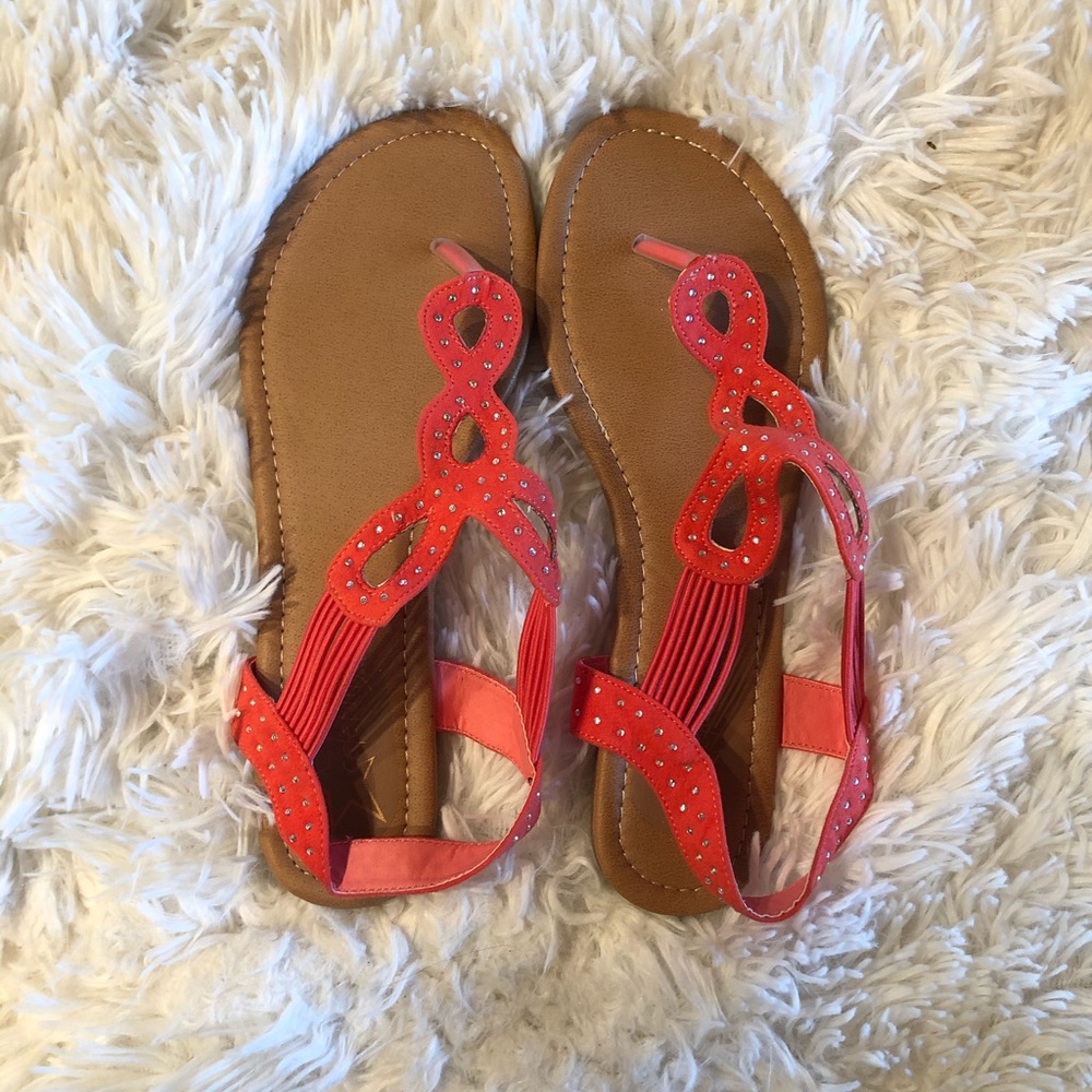 Coral Rhinestone Sandals - Picture 4 of 5